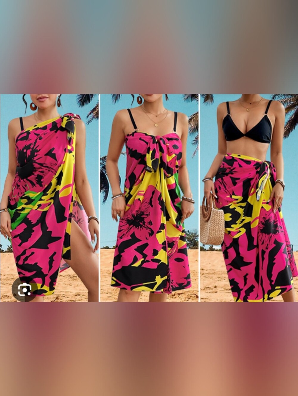 Brand New Tropical Beach Sarong  in Hot Pink, Green & Yellow